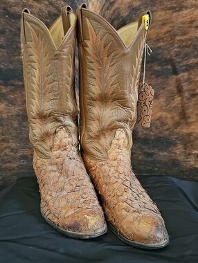 Tony Lama Exotic Piraruru Skin Cowboy Boots